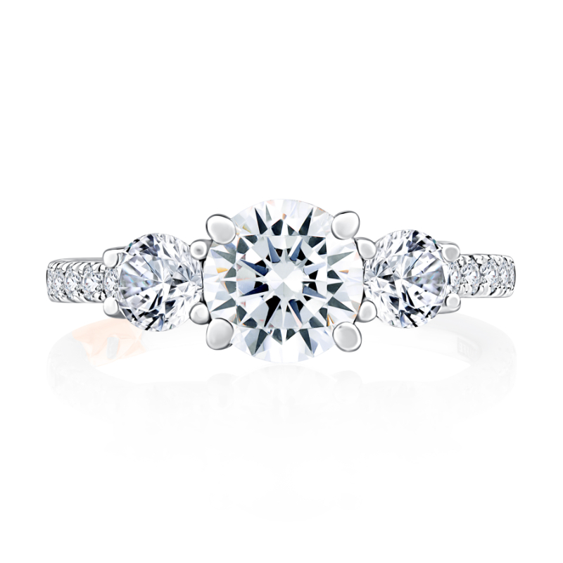 Round Three-Stone Trellis Pav&eacute; Diamond Engagement Ring-