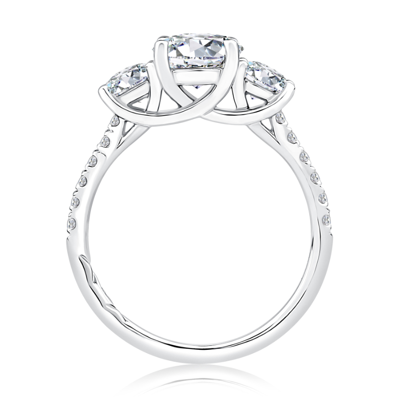 Round Three-Stone Trellis Pav&eacute; Diamond Engagement Ring-1