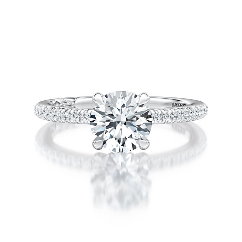 Round Four-Prong Pav&eacute; Diamond Engagement Ring-