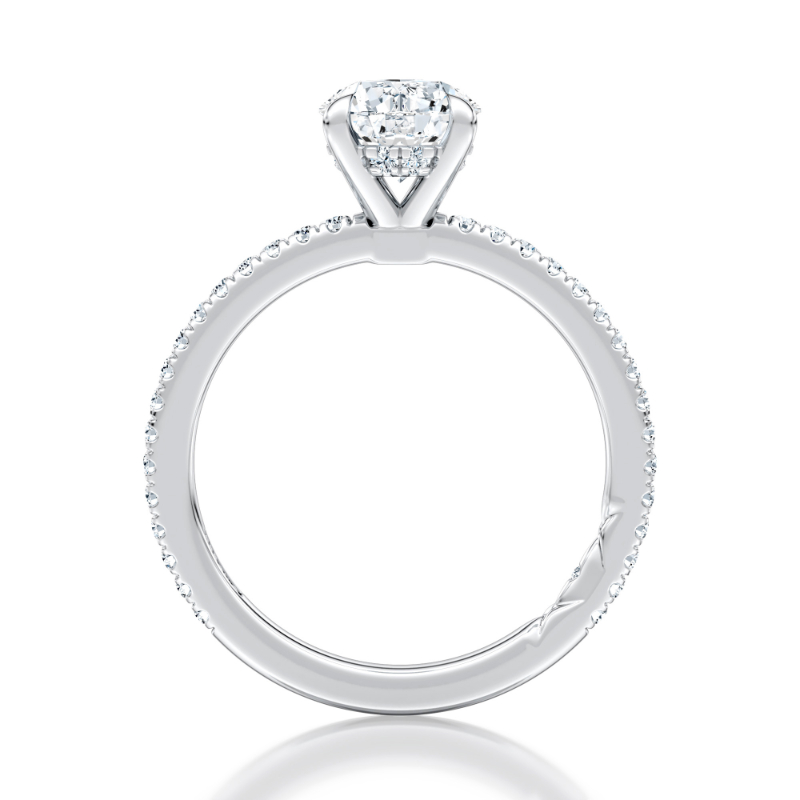Round Four-Prong Pav&eacute; Diamond Engagement Ring-1