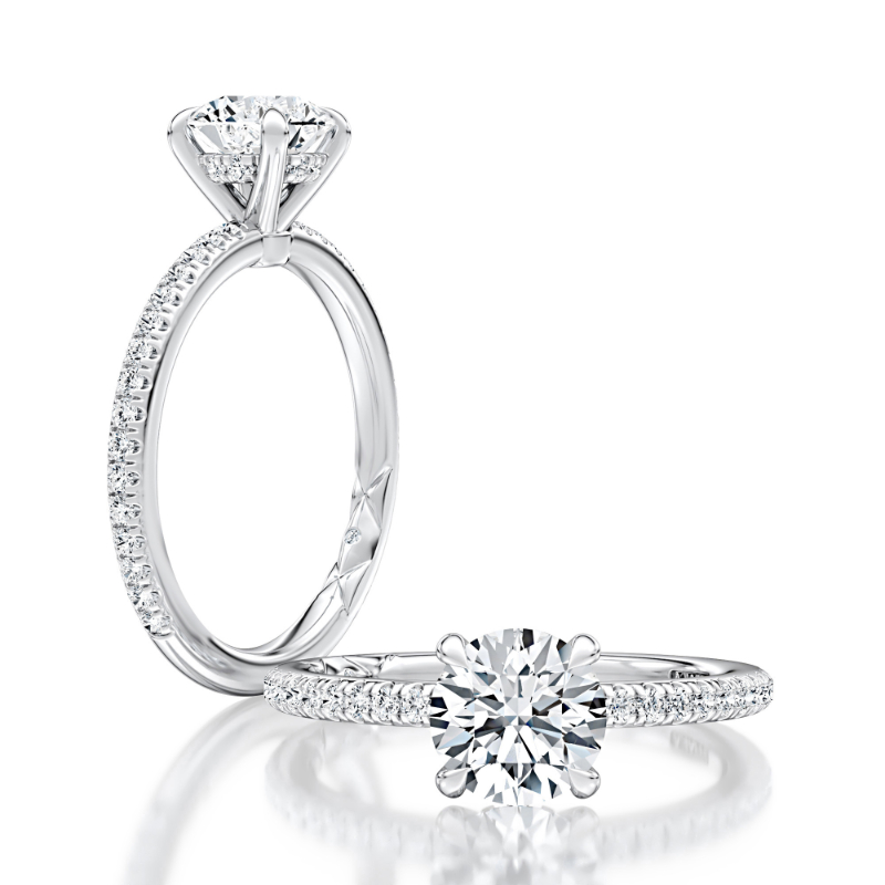 Round Four-Prong Pav&eacute; Diamond Engagement Ring