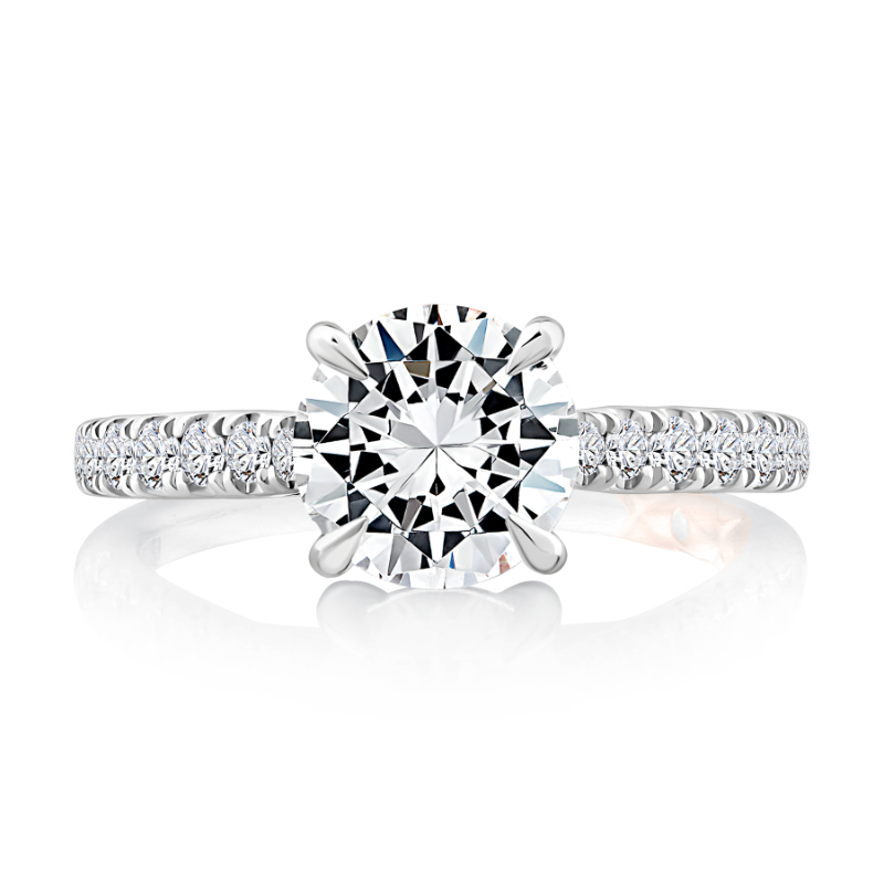 Round Peek-A-Boo Diamond Four-Prong Pav&eacute; Diamond Engagement Ring-