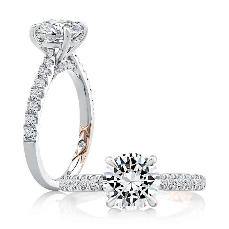 Round Peek-A-Boo Diamond Four-Prong Pav&eacute; Diamond Engagement Ring