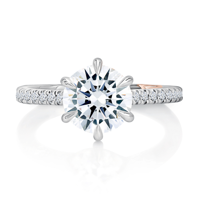 Round Six-Prong Pav&eacute; Diamond Engagement Ring-