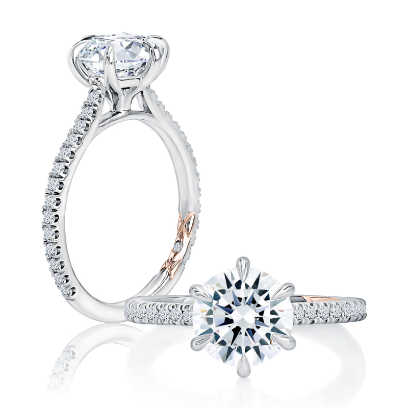 Round Six-Prong Pav&eacute; Diamond Engagement Ring