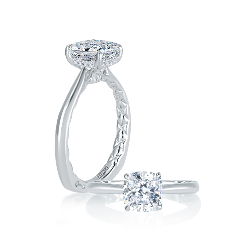 Cushion Solitaire Peek-A-Boo Diamond Pav&eacute; Diamond Engagement Ring