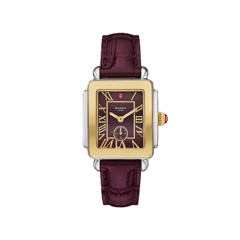 Deco Sport Mid Gold-Plated Dark Cherry Leather Watch