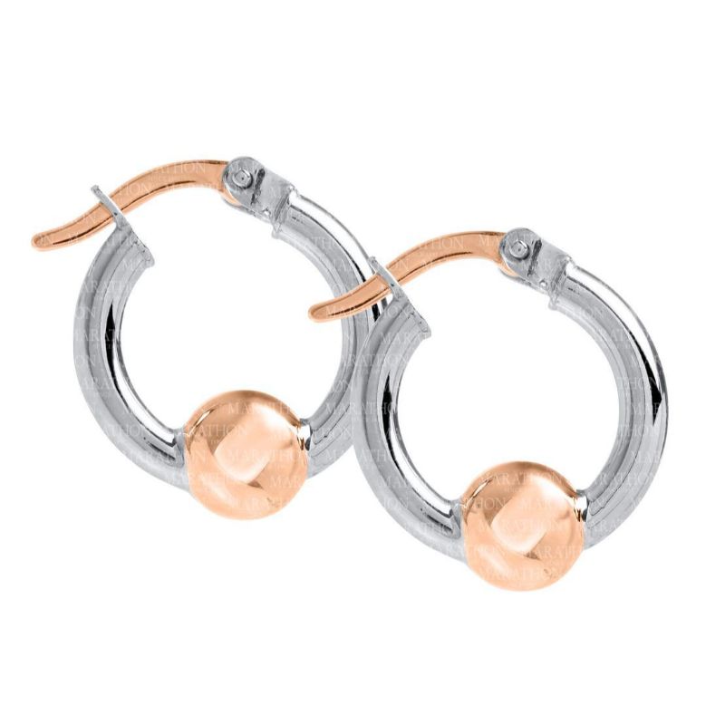 SS/RG Cape Cod Bead Hoop Earrings