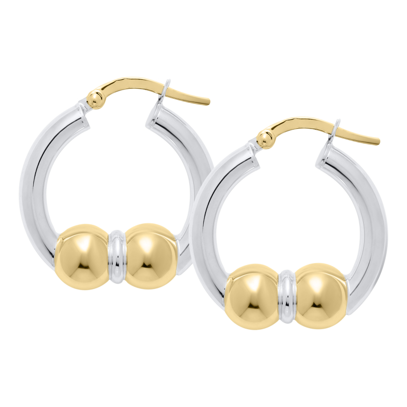 SS/14K Yellow Gold 21mm Double Bead Earrings
