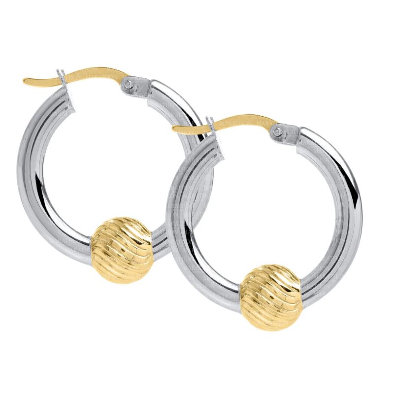 SS/YG Cape Cod Swirl Bead Hoop Earrings