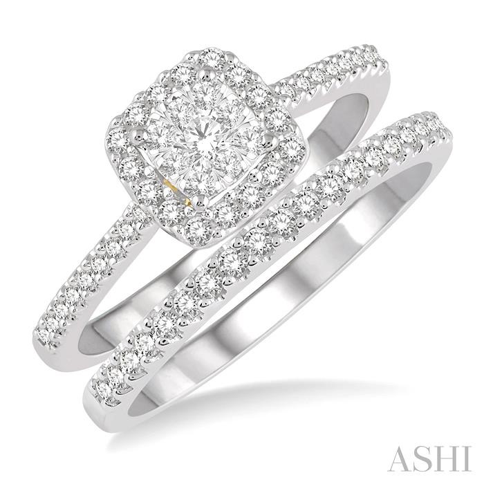 Cushion Shape Halo Lovebright Diamond Wedding Set