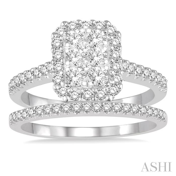 Emerald Shape Halo Lovebright Diamond Wedding Set-2