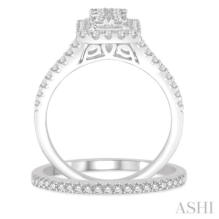 Emerald Shape Halo Lovebright Diamond Wedding Set-3