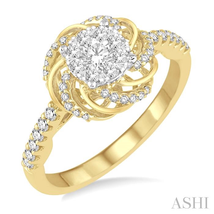 ROUND SHAPE LOVEBRIGHT DIAMOND FLOWER ENGAGEMENT RING