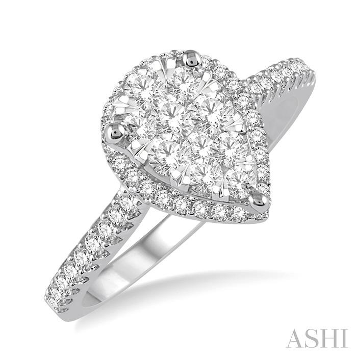 PEAR SHAPE HALO LOVEBRIGHT ESSENTIAL DIAMOND ENGAGEMENT RING