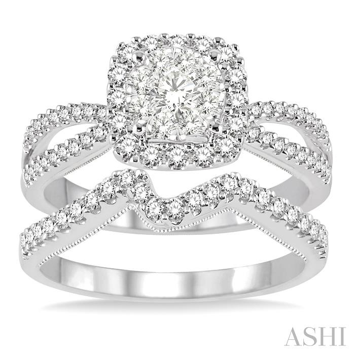 Cushion Shape Halo Lovebright Diamond Wedding Set
