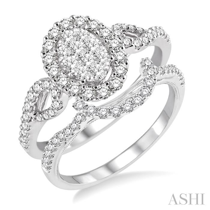 OVAL SHAPE HALO LOVEBRIGHT DIAMOND WEDDING SET