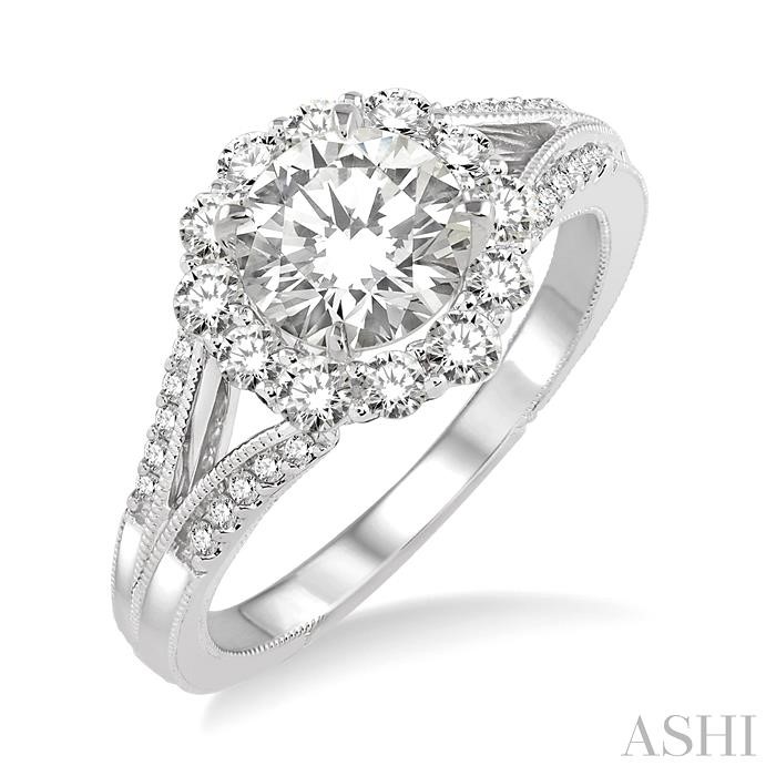 ROUND SHAPE SEMI-MOUNT HALO DIAMOND ENGAGEMENT RING