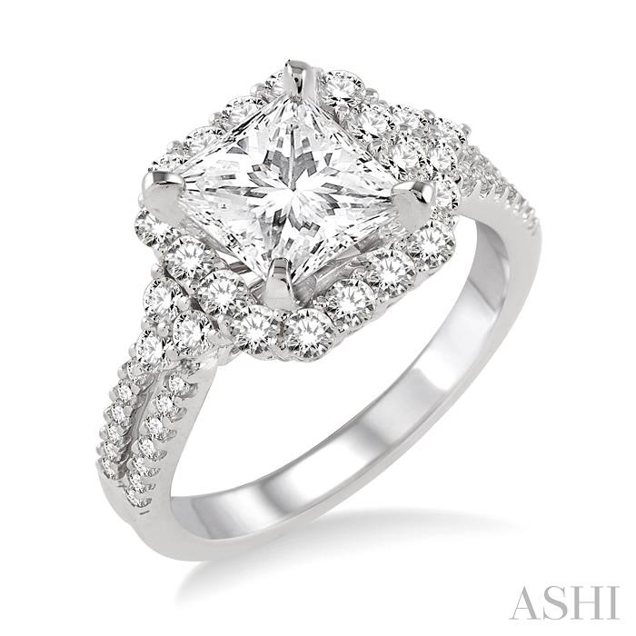 PRINCESS SHAPE SEMI-MOUNT HALO DIAMOND ENGAGEMENT RING