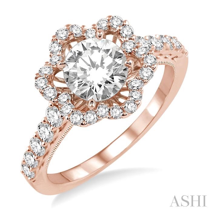 ROUND SHAPE SEMI-MOUNT DIAMOND FLOWER ENGAGEMENT RING