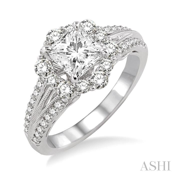 PRINCESS SHAPE SEMI-MOUNT HALO DIAMOND ENGAGEMENT RING