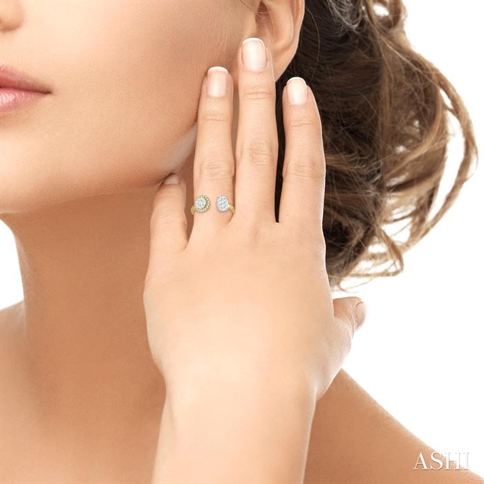 2 Stone Halo Lovebright Diamond Fashion Open Ring