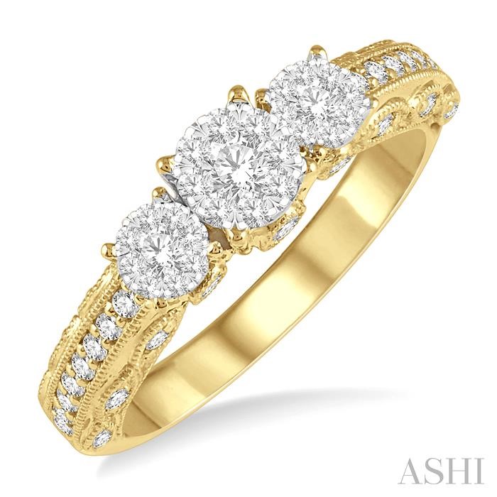 Round Shape Past Present & Future Lovebright Diamond Engagement Ring