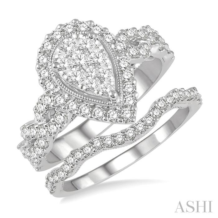 PEAR SHAPE HALO LOVEBRIGHT DIAMOND WEDDING SET