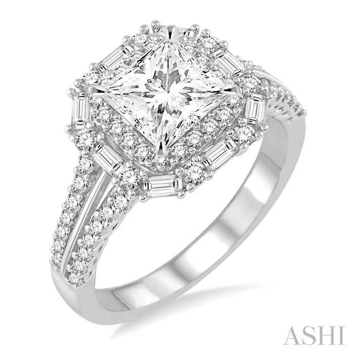 PRINCESS SHAPE SEMI-MOUNT HALO DIAMOND ENGAGEMENT RING