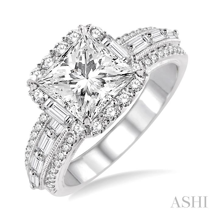 PRINCESS SHAPE SEMI-MOUNT HALO DIAMOND ENGAGEMENT RING