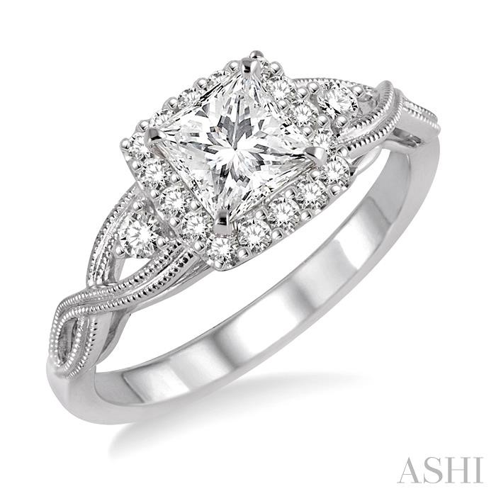 PRINCESS SHAPE SEMI-MOUNT HALO DIAMOND ENGAGEMENT RING