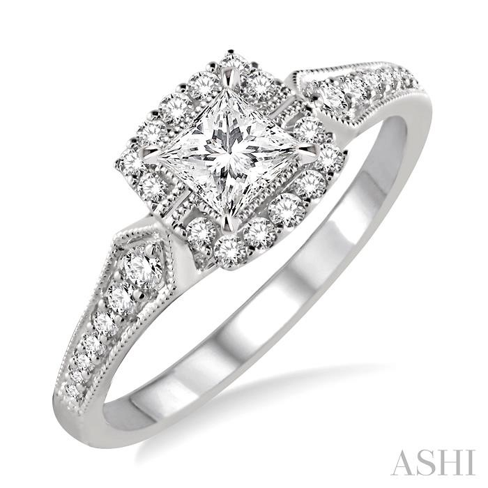 PRINCESS SHAPE SEMI-MOUNT HALO DIAMOND ENGAGEMENT RING