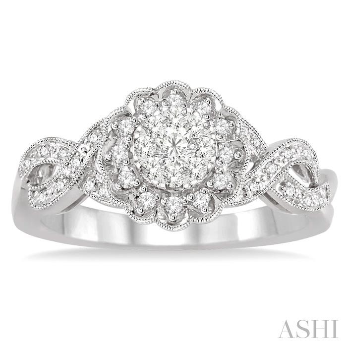 Round Shape Lovebright Diamond Flower Engagement Ring-2
