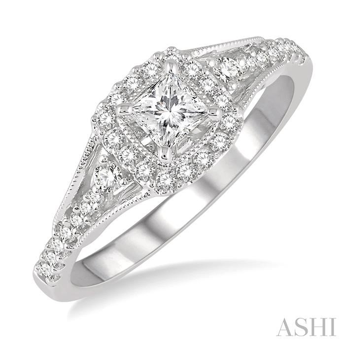 Princess Shape Halo Diamond Engagement Ring