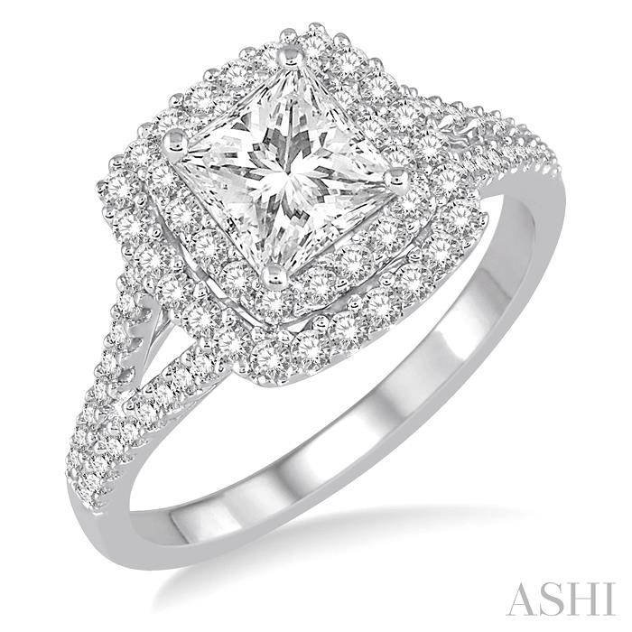 PRINCESS SHAPE SEMI-MOUNT HALO DIAMOND ENGAGEMENT RING