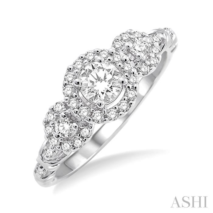 ROUND SHAPE PAST PRESENT & FUTURE HALO DIAMOND ENGAGEMENT RING