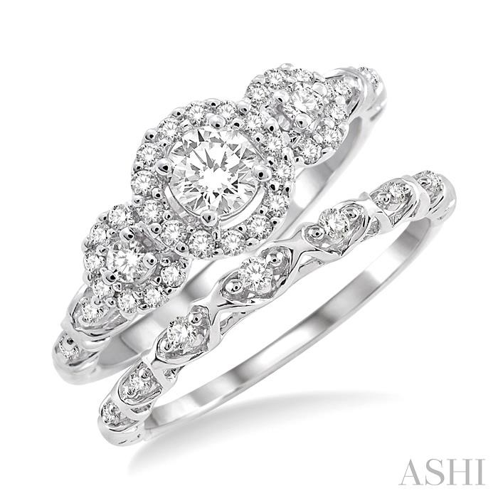 ROUND SHAPE PAST PRESENT & FUTURE HALO DIAMOND ENGAGEMENT RING