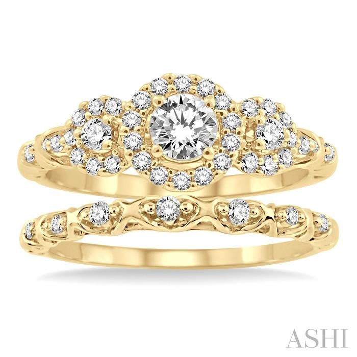 Round Shape Past Present & Future Halo Diamond Wedding Set-2