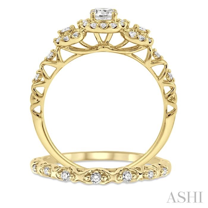 Round Shape Past Present & Future Halo Diamond Wedding Set-3
