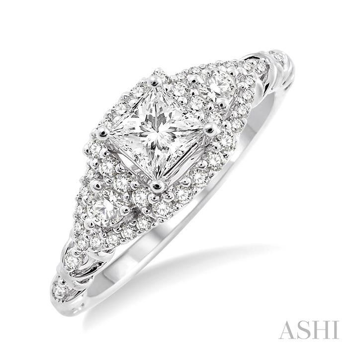 PRINCESS SHAPE SEMI-MOUNT HALO DIAMOND ENGAGEMENT RING