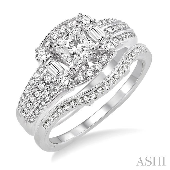 PRINCESS SHAPE HALO DIAMOND WEDDING SET