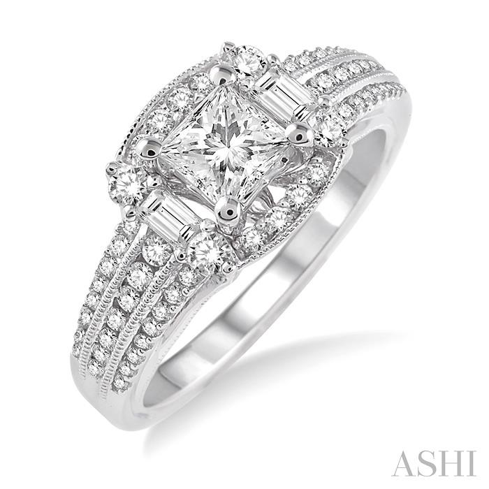 PRINCESS SHAPE SEMI-MOUNT HALO DIAMOND ENGAGEMENT RING