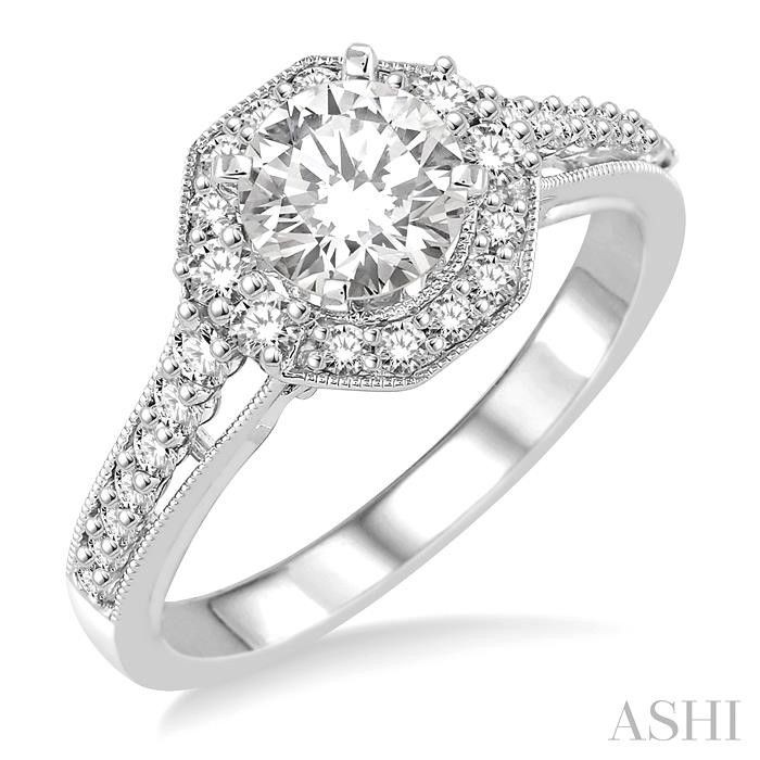 ROUND SHAPE SEMI-MOUNT HALO DIAMOND ENGAGEMENT RING