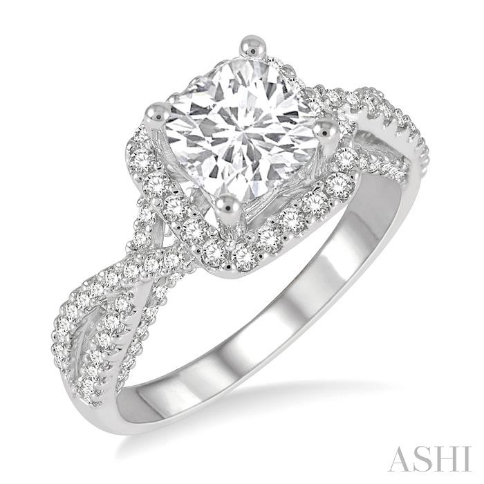 CUSHION SHAPE SEMI-MOUNT HALO DIAMOND ENGAGEMENT RING