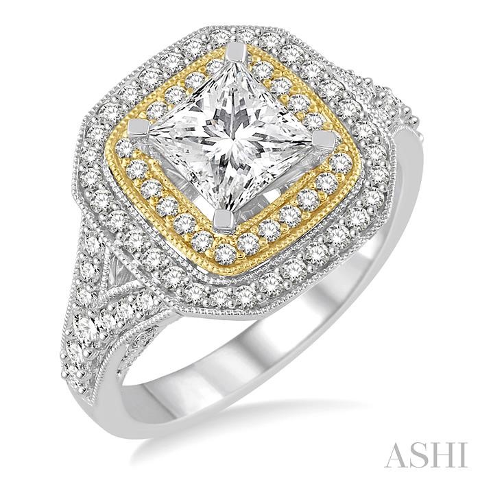 PRINCESS SHAPE SEMI-MOUNT HALO DIAMOND ENGAGEMENT RING