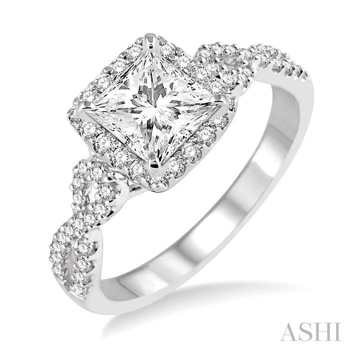 PRINCESS SHAPE SEMI-MOUNT HALO DIAMOND ENGAGEMENT RING