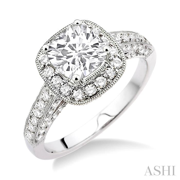 CUSHION SHAPE SEMI-MOUNT HALO DIAMOND ENGAGEMENT RING