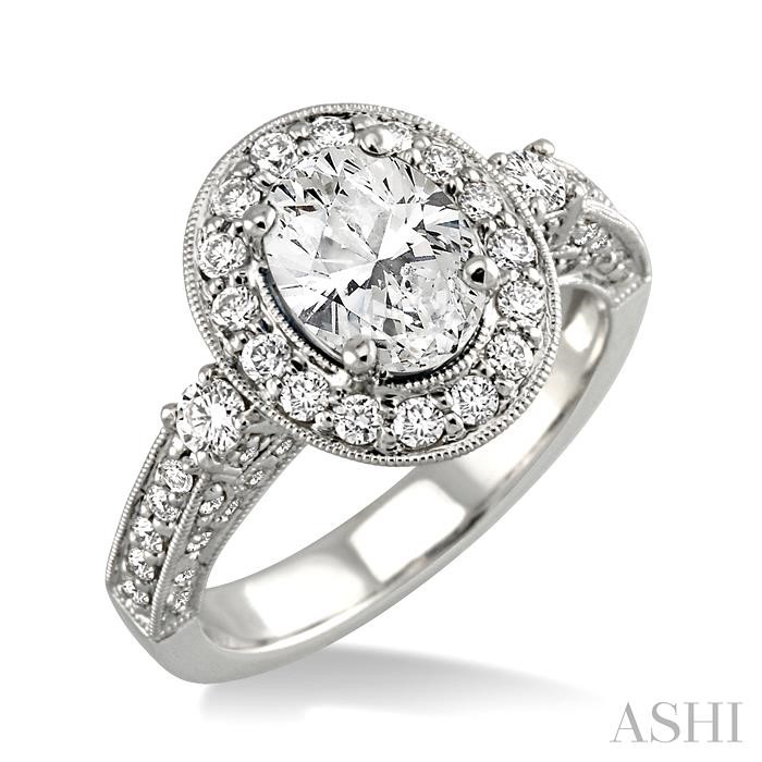 OVAL SHAPE SEMI-MOUNT HALO DIAMOND ENGAGEMENT RING