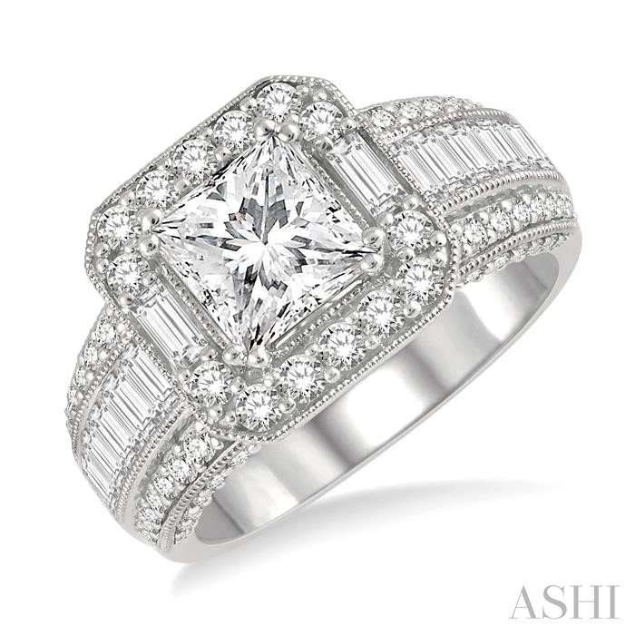 PRINCESS SHAPE SEMI-MOUNT HALO DIAMOND ENGAGEMENT RING