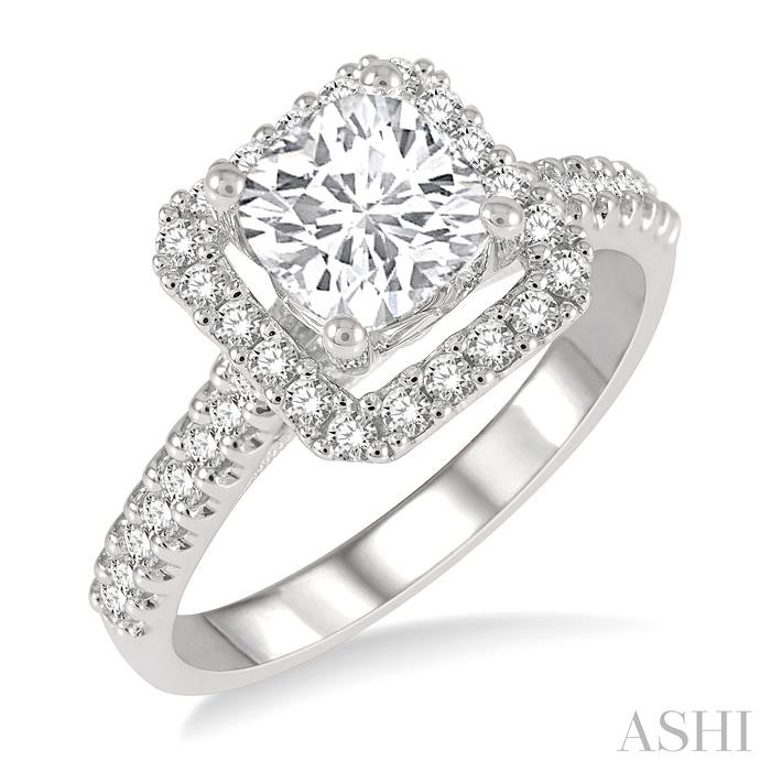 CUSHION SHAPE SEMI-MOUNT HALO DIAMOND ENGAGEMENT RING